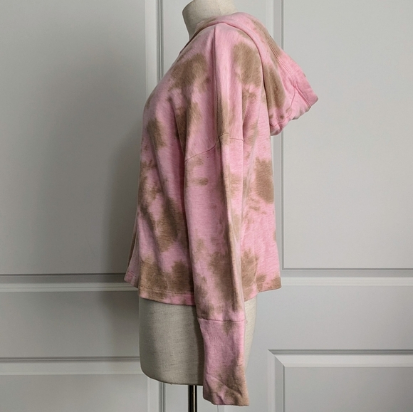 Chaser Hoodie Cashmere Blend Tie Dye Cropped Pullover Pink Olive M NWT - Picture 9 of 14